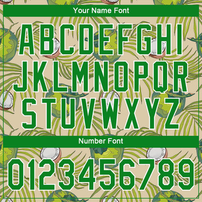 Custom Cream Grass Green-White 3D Pattern Design Coconuts And Leaves Authentic Baseball Jersey - Sky-Custom