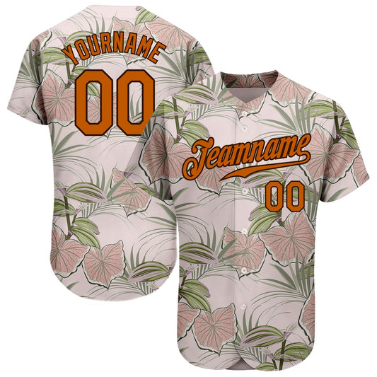 Custom Light Pink Texas Orange-Brown 3D Pattern Design Tropical Hawaii Plants Authentic Baseball Jersey - Sky-Custom