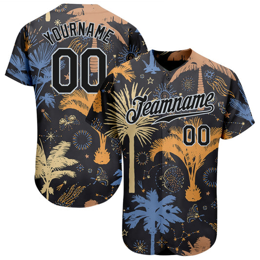 Custom Black Silver 3D Pattern Design Hawaii Palm Trees Authentic Baseball Jersey - Sky-Custom