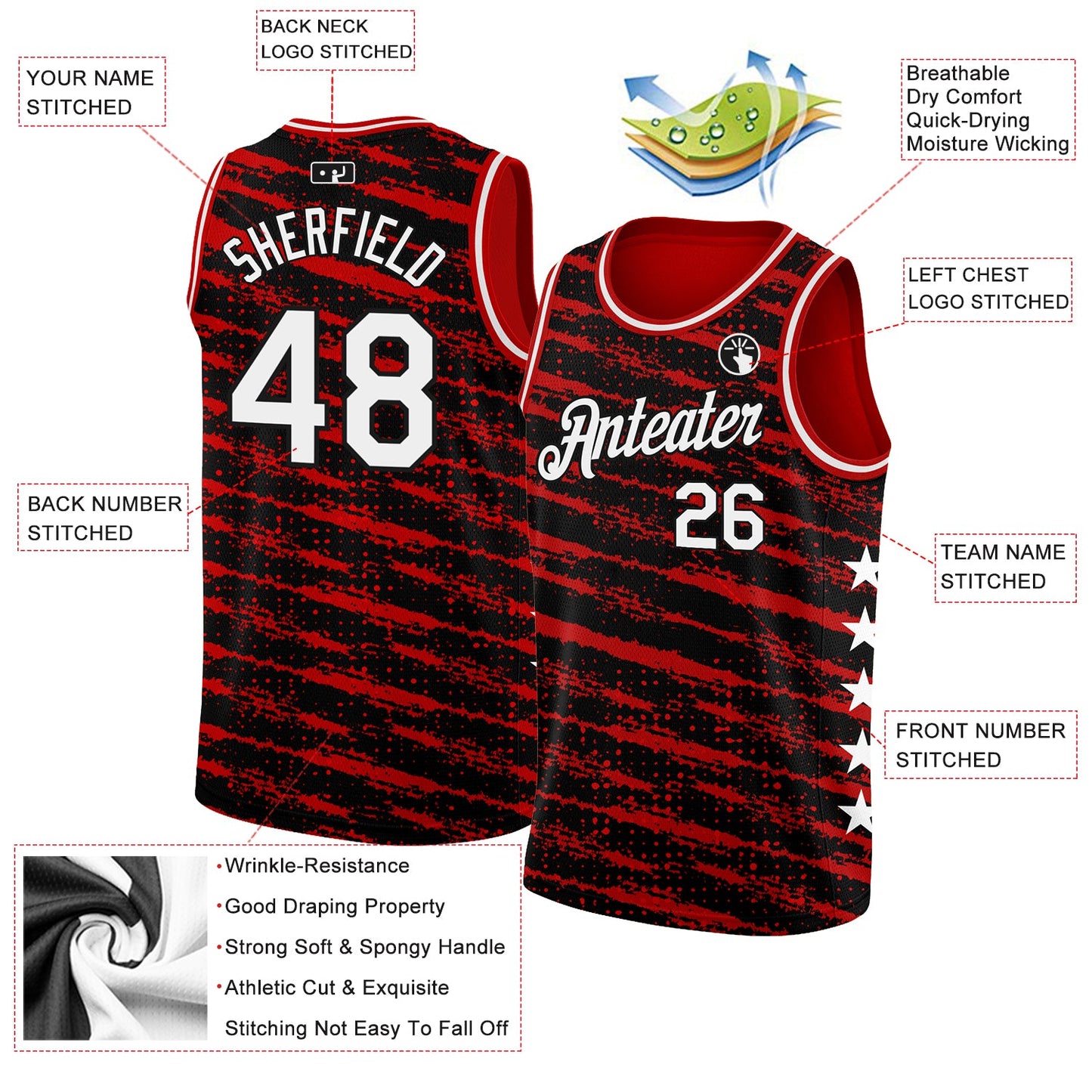 Custom Red White-Black Authentic City Edition Basketball Jersey - Sky-Custom