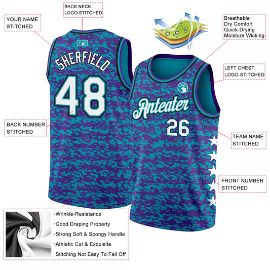 Custom Teal White Purple-Black Authentic City Edition Basketball Jersey - Sky-Custom