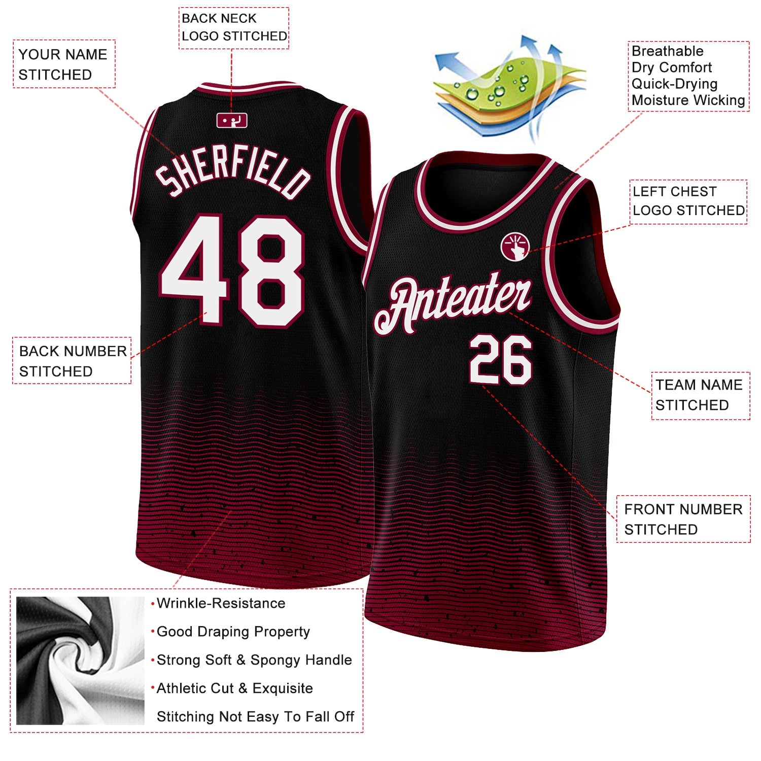 Custom Black White-Maroon Fade Fashion Authentic City Edition Basketball Jersey - Sky-Custom