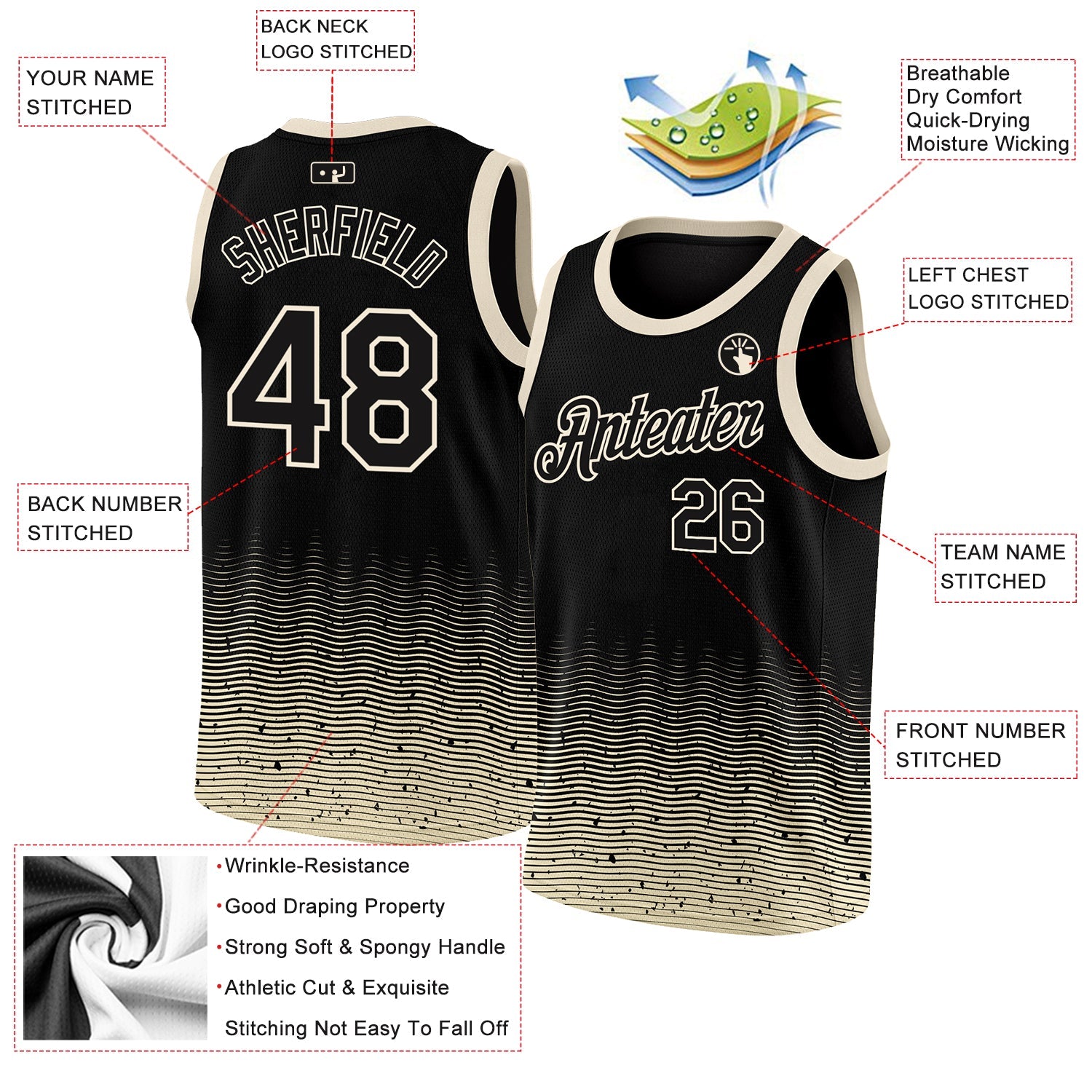 Custom Black Cream Fade Fashion Authentic City Edition Basketball Jersey - Sky-Custom