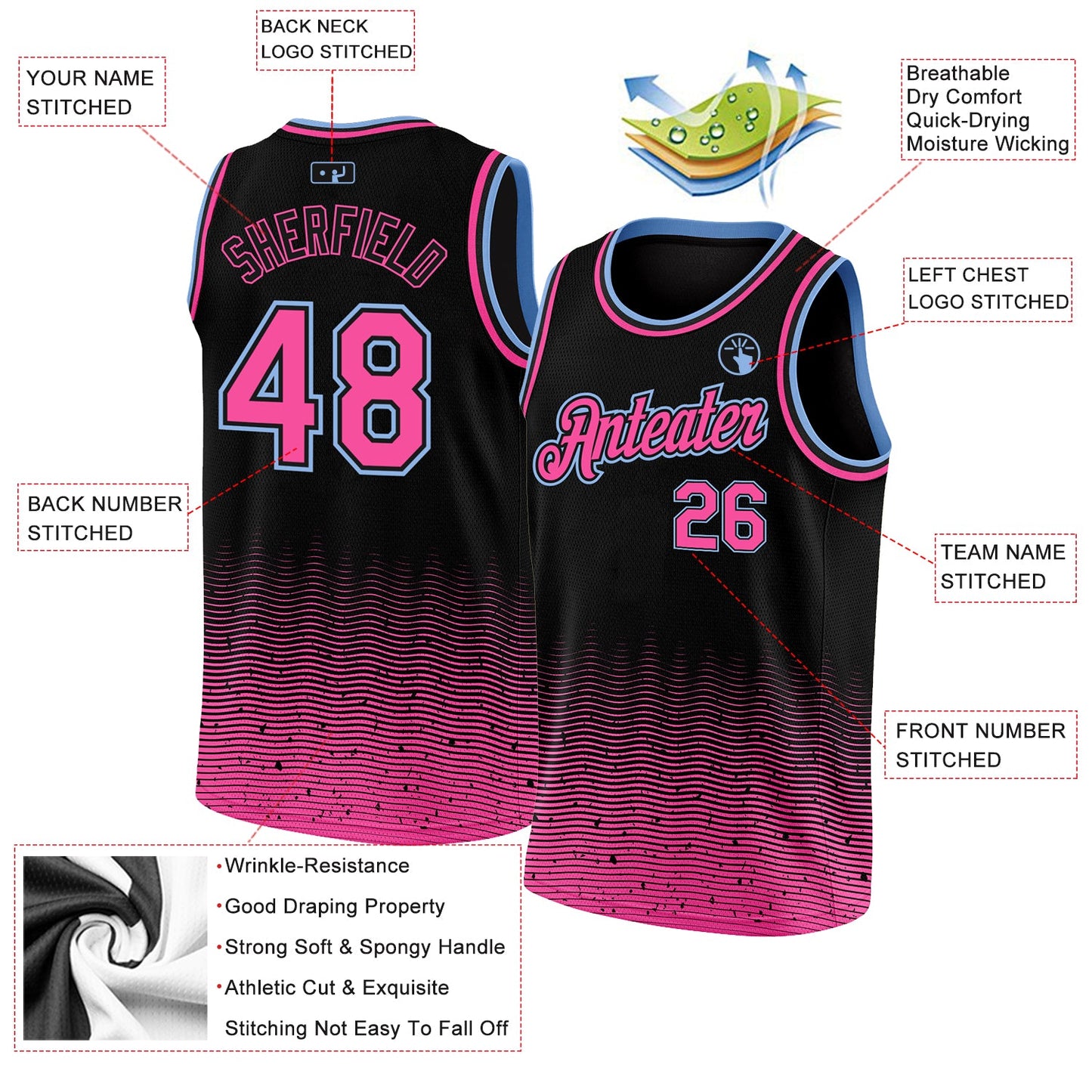 Custom Black Pink-Light Blue Fade Fashion Authentic City Edition Basketball Jersey - Sky-Custom