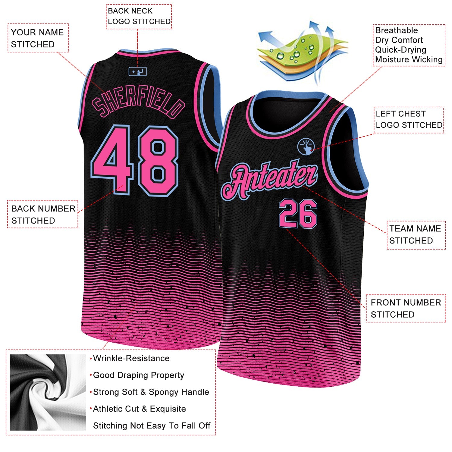 Custom Black Pink-Light Blue Fade Fashion Authentic City Edition Basketball Jersey - Sky-Custom