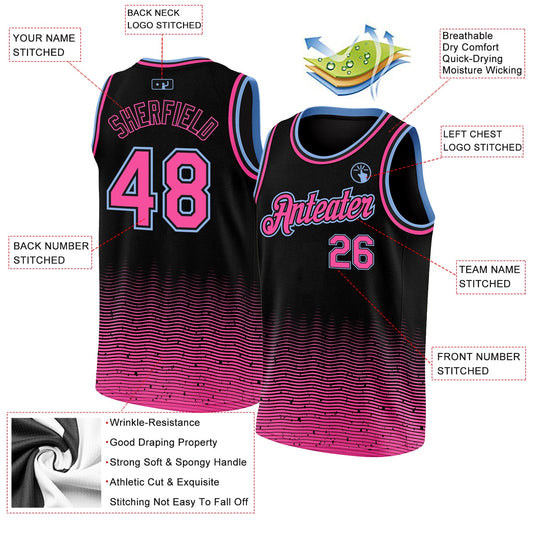 Custom Black Pink-Light Blue Fade Fashion Authentic City Edition Basketball Jersey - Sky-Custom