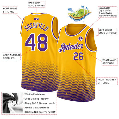Custom Gold Purple-White Fade Fashion Authentic City Edition Basketball Jersey - Sky-Custom