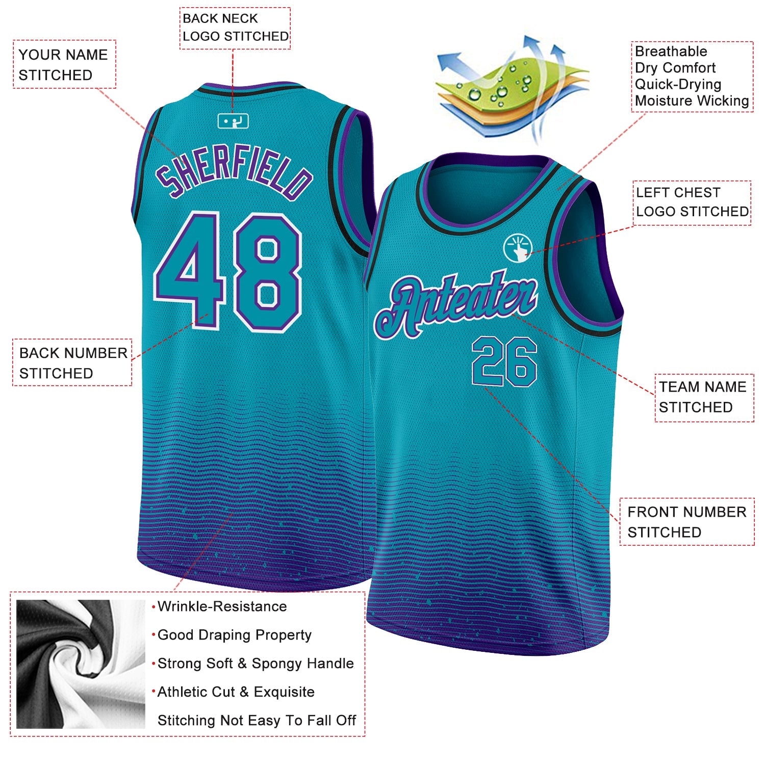 Custom Teal Purple-White Fade Fashion Authentic City Edition Basketball Jersey - Sky-Custom