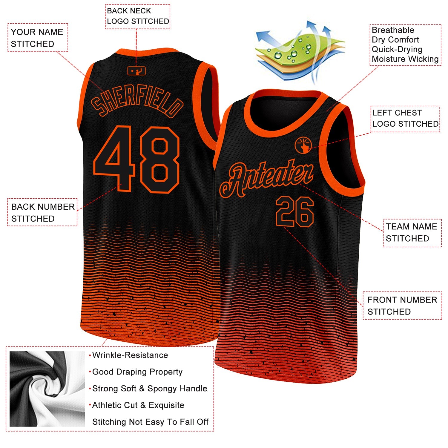 Custom Black Orange Fade Fashion Authentic City Edition Basketball Jersey - Sky-Custom