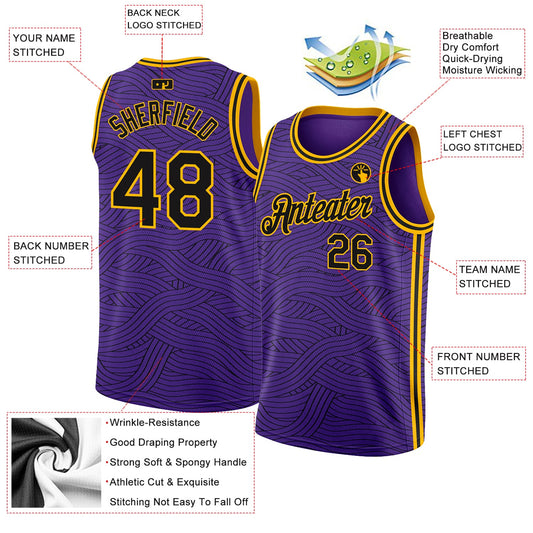 Custom Purple Black-Gold Authentic City Edition Basketball Jersey - Sky-Custom