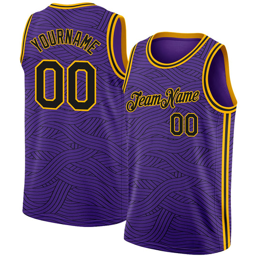 Custom Purple Black-Gold Authentic City Edition Basketball Jersey - Sky-Custom