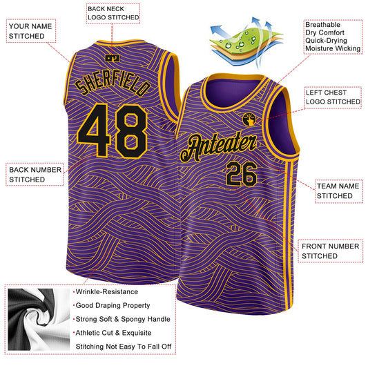Custom Purple Black-Gold Authentic City Edition Basketball Jersey - Sky-Custom