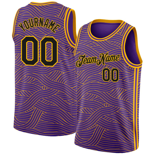 Custom Purple Black-Gold Authentic City Edition Basketball Jersey - Sky-Custom