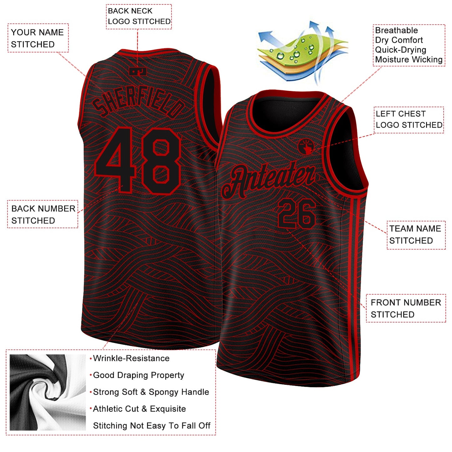 Custom Black Red Authentic City Edition Basketball Jersey - Sky-Custom