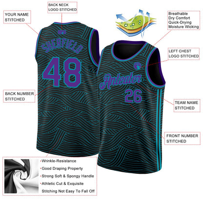 Custom Black Purple-Teal Authentic City Edition Basketball Jersey - Sky-Custom