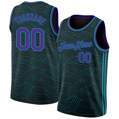 Custom Black Purple-Teal Authentic City Edition Basketball Jersey - Sky-Custom