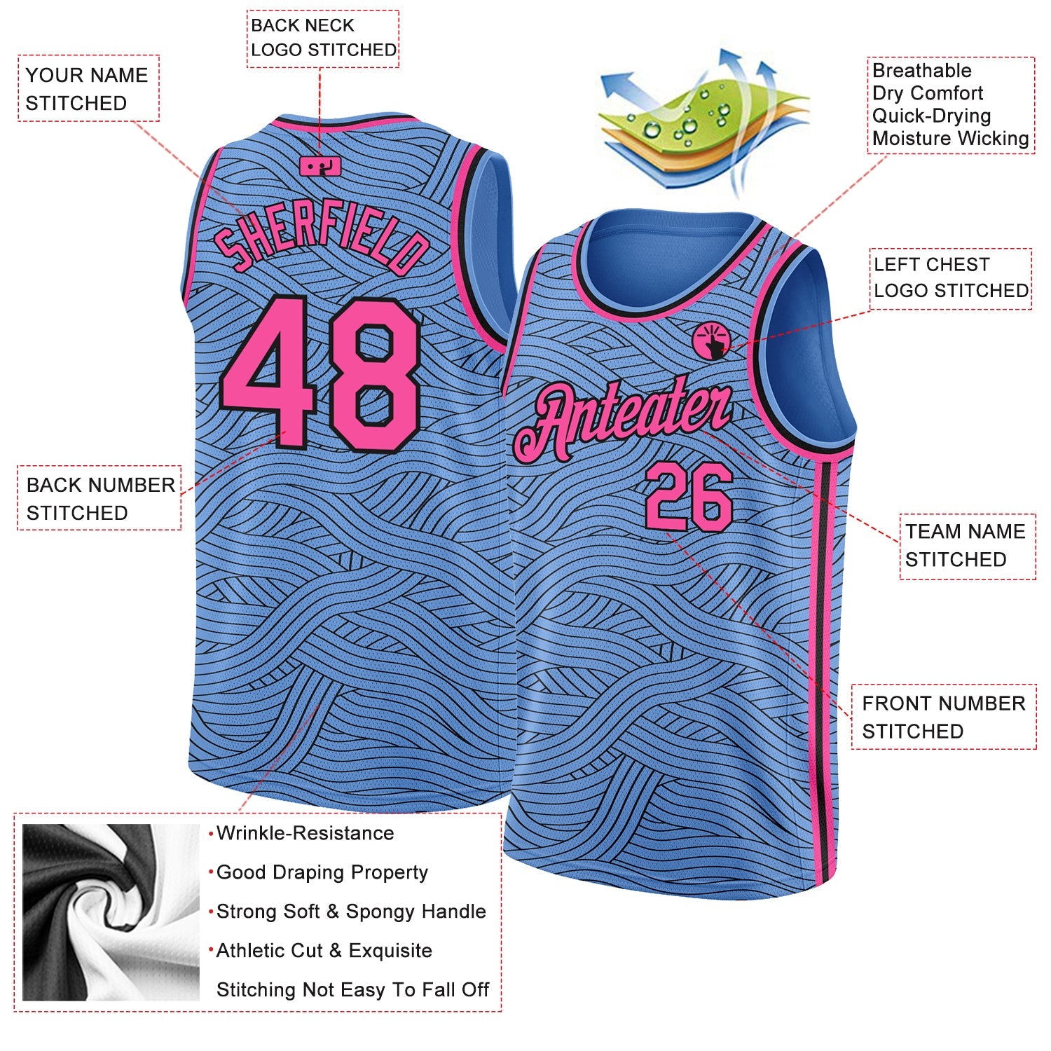 Custom Light Blue Pink-Black Authentic City Edition Basketball Jersey - Sky-Custom