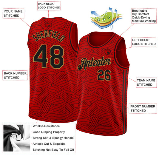Custom Red Black-Old Gold Authentic City Edition Basketball Jersey - Sky-Custom
