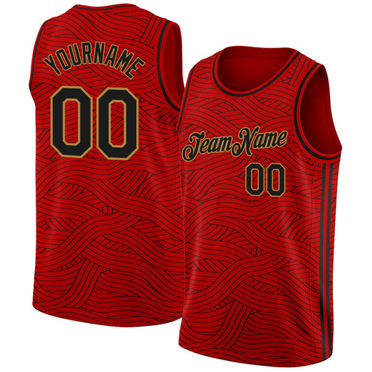 Custom Red Black-Old Gold Authentic City Edition Basketball Jersey - Sky-Custom