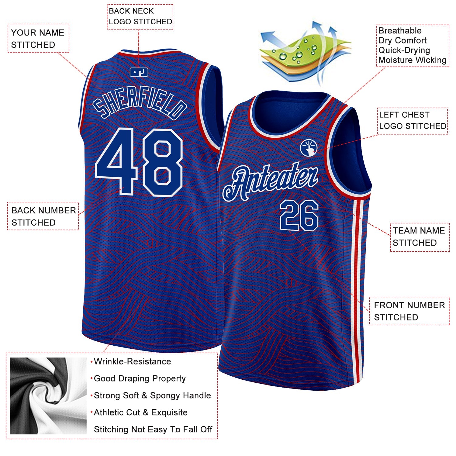 Custom Royal Red-White Authentic City Edition Basketball Jersey - Sky-Custom