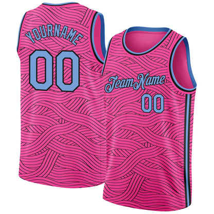 Custom Pink Light Blue-Black Authentic City Edition Basketball Jersey - Sky-Custom