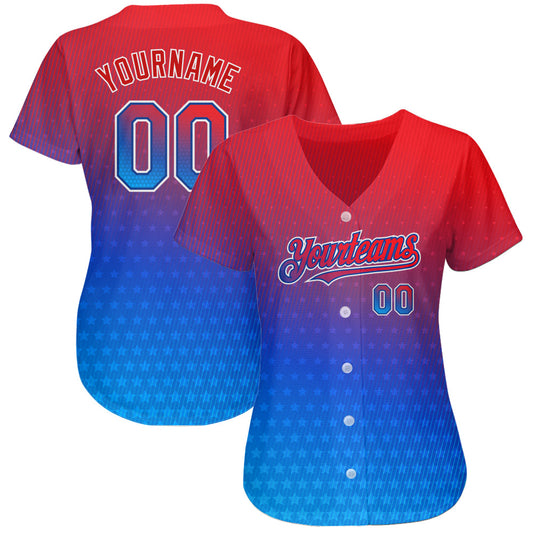 Custom Red Royal-White 3D American Flag Fashion Authentic Baseball Jersey - Sky-Custom