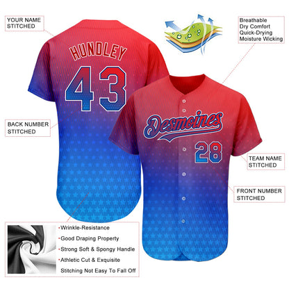 Custom Red Royal-White 3D American Flag Fashion Authentic Baseball Jersey - Sky-Custom