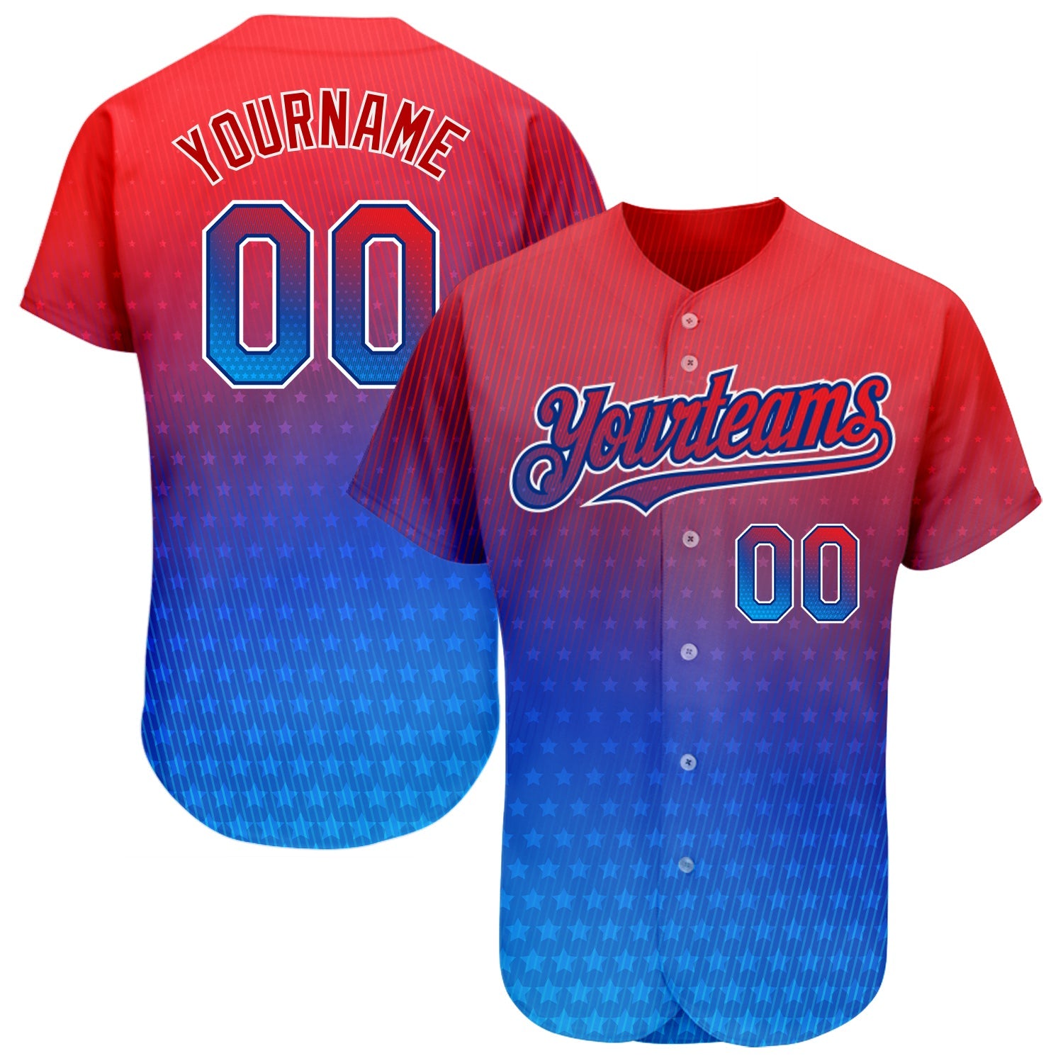 Custom Red Royal-White 3D American Flag Fashion Authentic Baseball Jersey - Sky-Custom