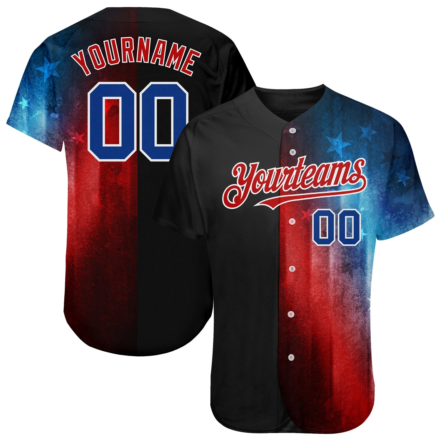 Custom Black Royal-Red 3D American Flag Fashion Authentic Baseball Jersey - Sky-Custom