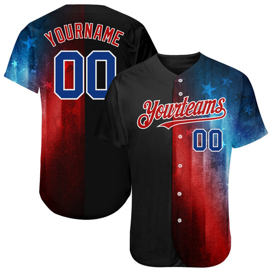 Custom Black Royal-Red 3D American Flag Fashion Authentic Baseball Jersey - Sky-Custom