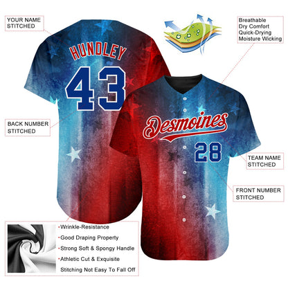 Custom Red Royal-Black 3D American Flag Fashion Authentic Baseball Jersey - Sky-Custom