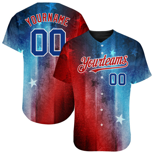Custom Red Royal-Black 3D American Flag Fashion Authentic Baseball Jersey - Sky-Custom