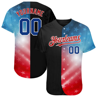 Custom Black Royal-Red 3D American Flag Fashion Authentic Baseball Jersey - Sky-Custom
