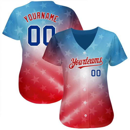 Custom Red Royal-Black 3D American Flag Fashion Authentic Baseball Jersey - Sky-Custom