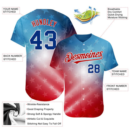 Custom Red Royal-Black 3D American Flag Fashion Authentic Baseball Jersey - Sky-Custom