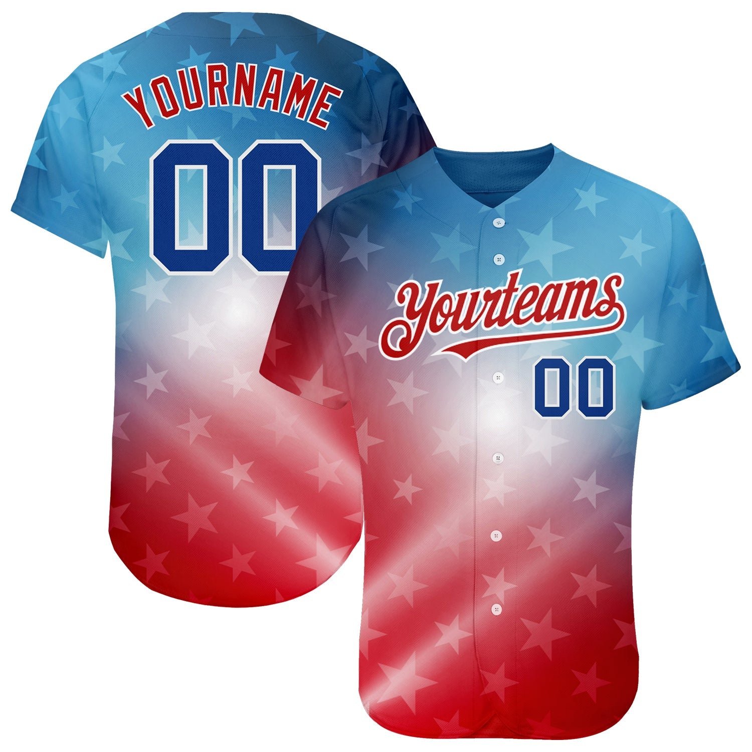 Custom Red Royal-Black 3D American Flag Fashion Authentic Baseball Jersey - Sky-Custom