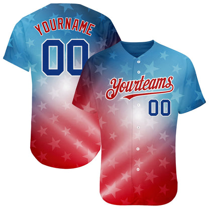 Custom Red Royal-Black 3D American Flag Fashion Authentic Baseball Jersey - Sky-Custom