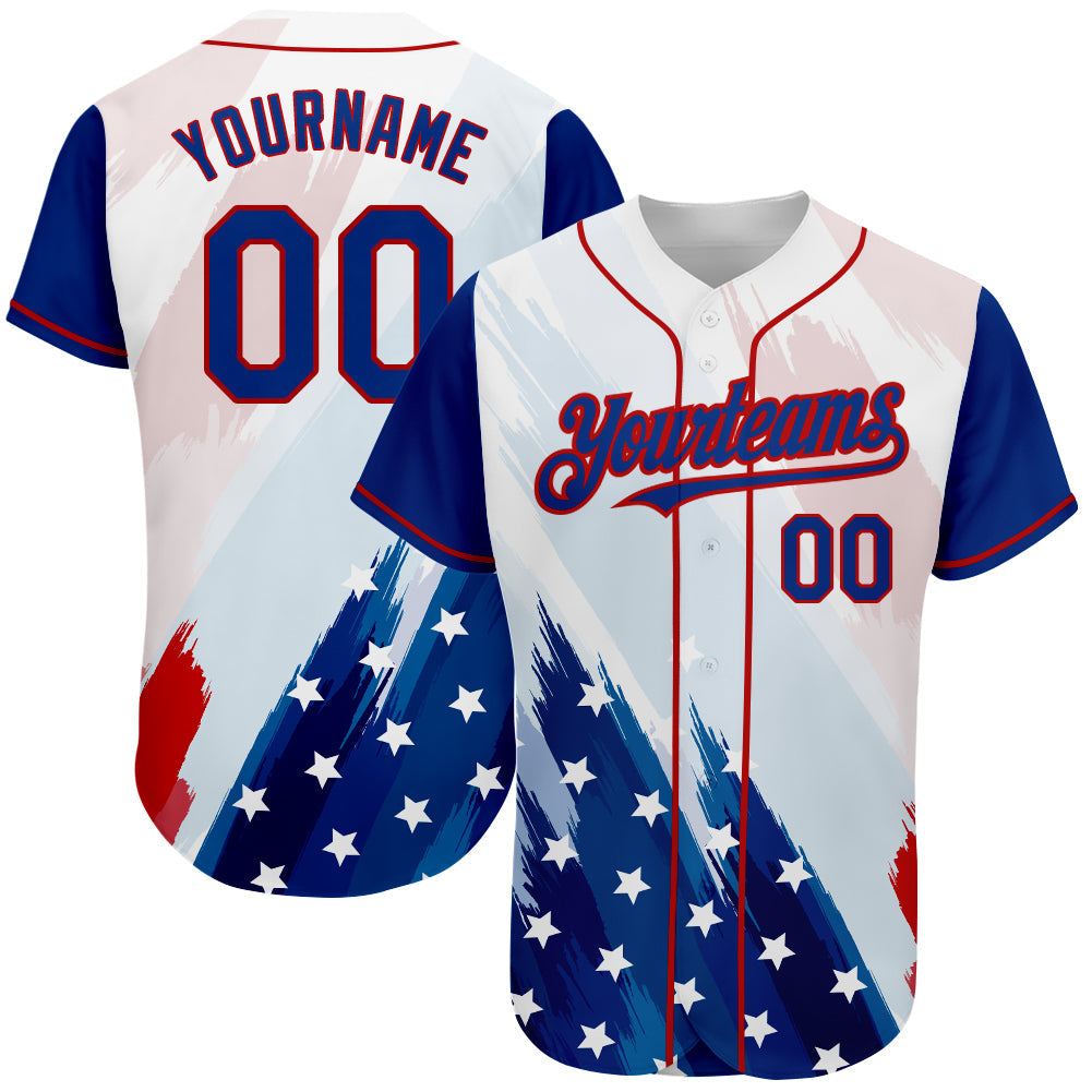 Custom White Royal-Red 3D American Flag Fashion Authentic Baseball Jersey - Sky-Custom