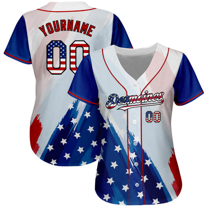 Custom White USA Flag Royal Red-Black 3D American Flag Fashion Authentic Baseball Jersey - Sky-Custom