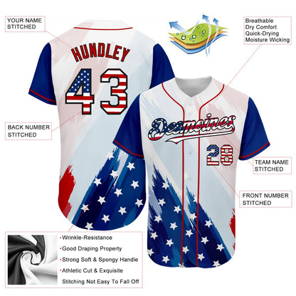 Custom White USA Flag Royal Red-Black 3D American Flag Fashion Authentic Baseball Jersey - Sky-Custom
