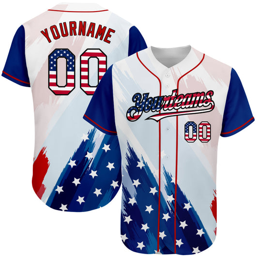 Custom White USA Flag Royal Red-Black 3D American Flag Fashion Authentic Baseball Jersey - Sky-Custom