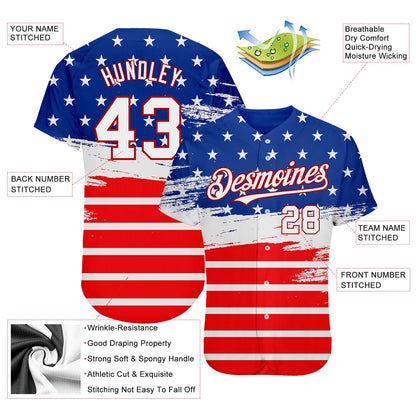 Custom Royal White-Red 3D American Flag Fashion Authentic Baseball Jersey - Sky-Custom