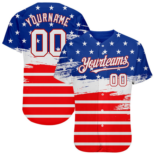 Custom Royal White-Red 3D American Flag Fashion Authentic Baseball Jersey - Sky-Custom