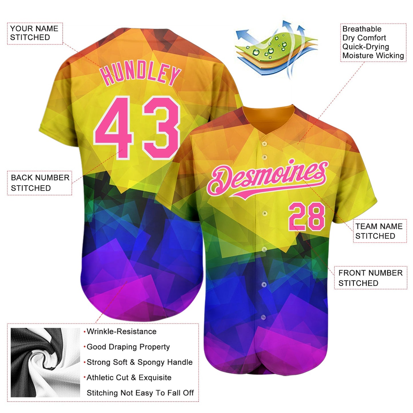 Custom Rainbow For Pride Month Love Is Love LGBT 3D Authentic Baseball Jersey - Sky-Custom