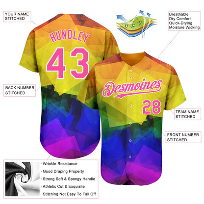 Custom Rainbow For Pride Month Love Is Love LGBT 3D Authentic Baseball Jersey - Sky-Custom