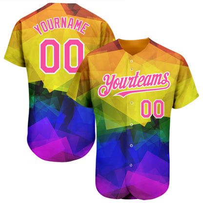 Custom Rainbow For Pride Month Love Is Love LGBT 3D Authentic Baseball Jersey - Sky-Custom