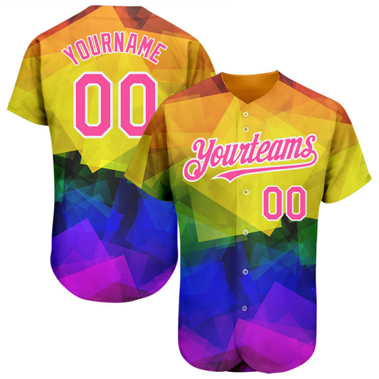 Custom Rainbow For Pride Month Love Is Love LGBT 3D Authentic Baseball Jersey - Sky-Custom