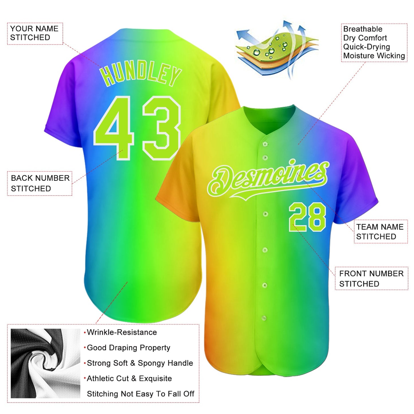 Custom Rainbow For Pride Month Love Is Love LGBT 3D Authentic Baseball Jersey - Sky-Custom