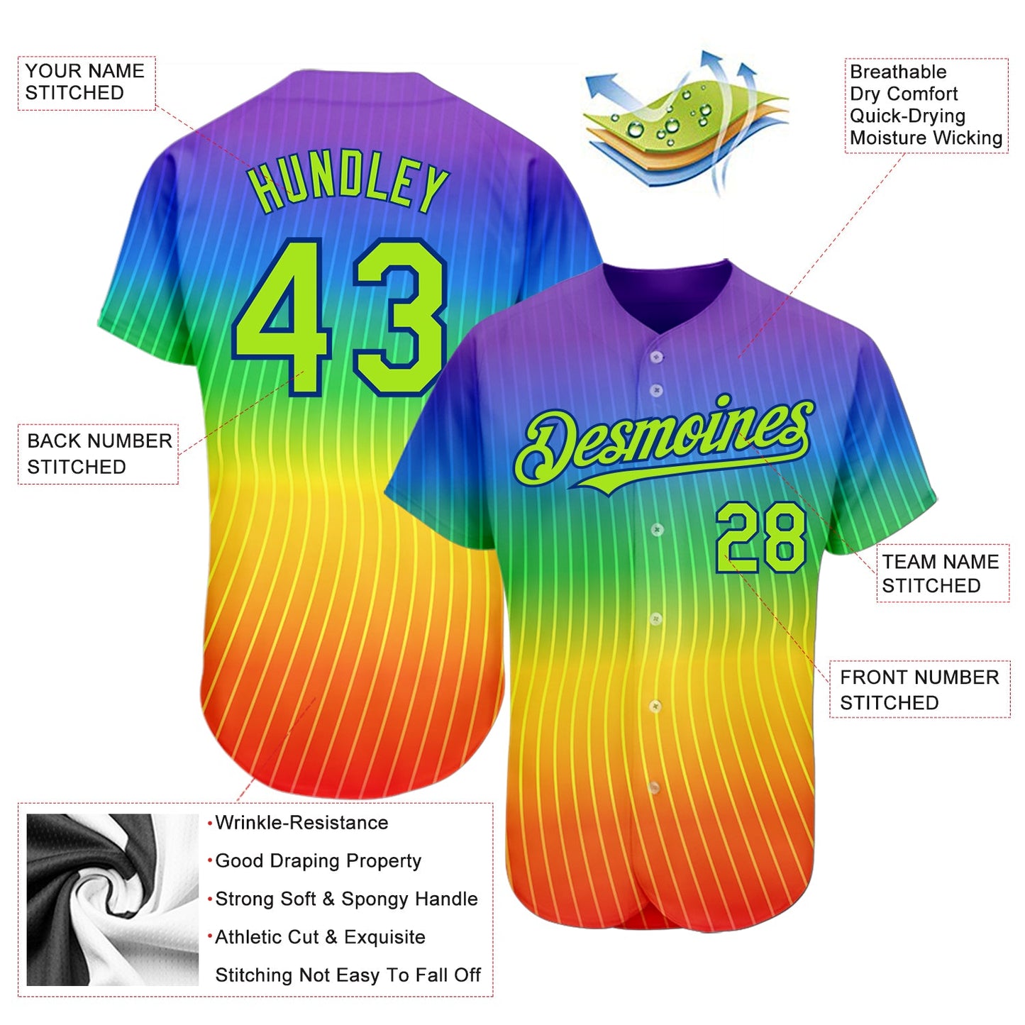 Custom Rainbow For Pride Month Love Is Love LGBT 3D Authentic Baseball Jersey - Sky-Custom