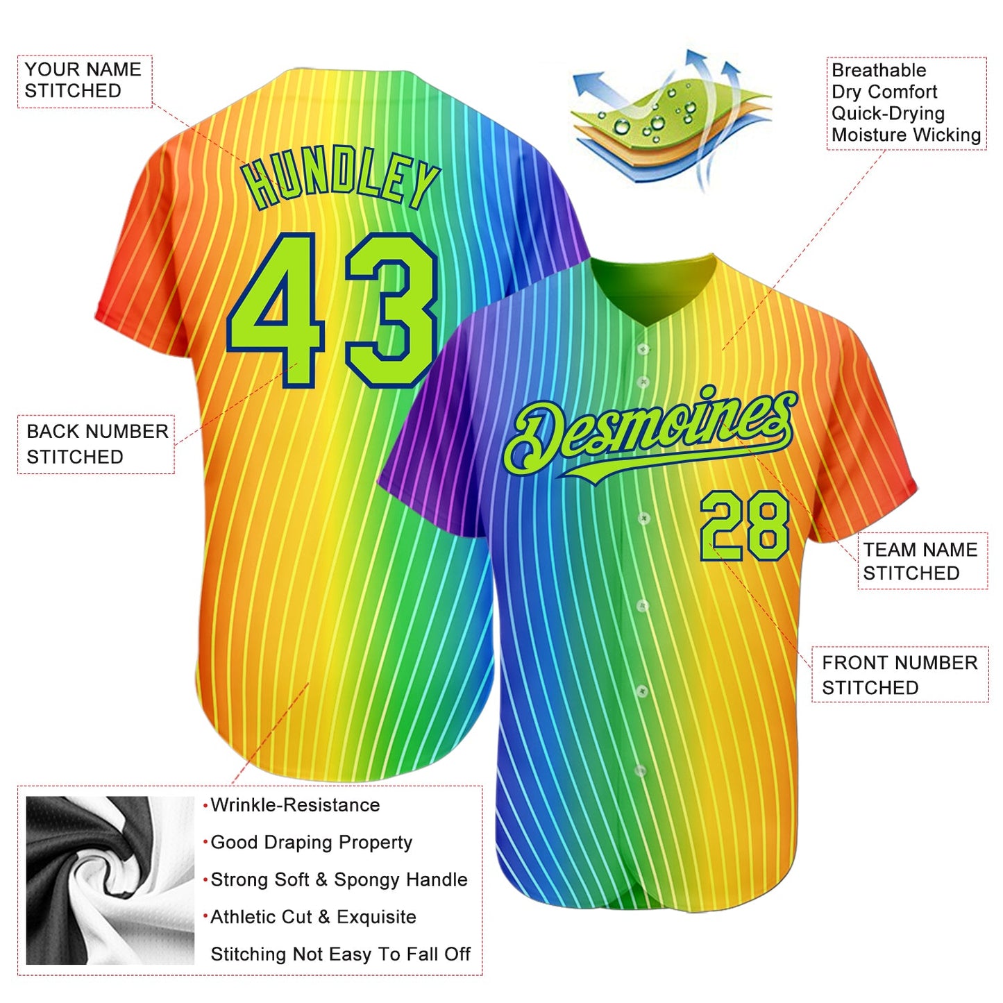 Custom Rainbow For Pride Month Love Is Love LGBT 3D Authentic Baseball Jersey - Sky-Custom